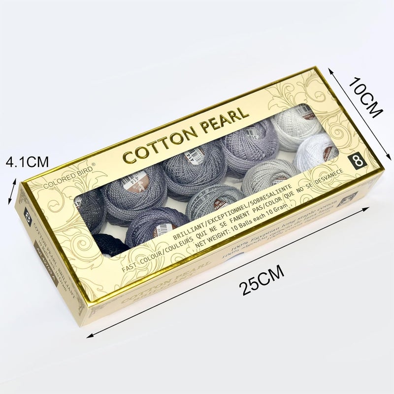colored bird Double Mercerized Egyptian Long Staple Cotton Pearl Thread Ball 10 Grams Rainbow Color Embroidery Thread 10 Colors per Box for Crochet Hardanger Cross Stitch Hand Embroidery,Grey Series - Image 3